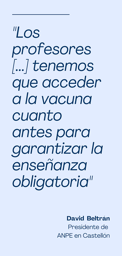 Plan de vacunación a los docentes de la comunidad valenciana Sindicatos docentes de la Comunidad Valenciana piden un plan de vacunación por considerarse personal de riesgo